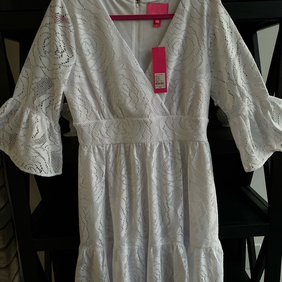 Lilly Pulitzer Cecelia Dress Resort White Lace Bungalow Blossom Dress Womens 14 - Picture 3 of 3